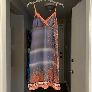 Blue and orange slip dress